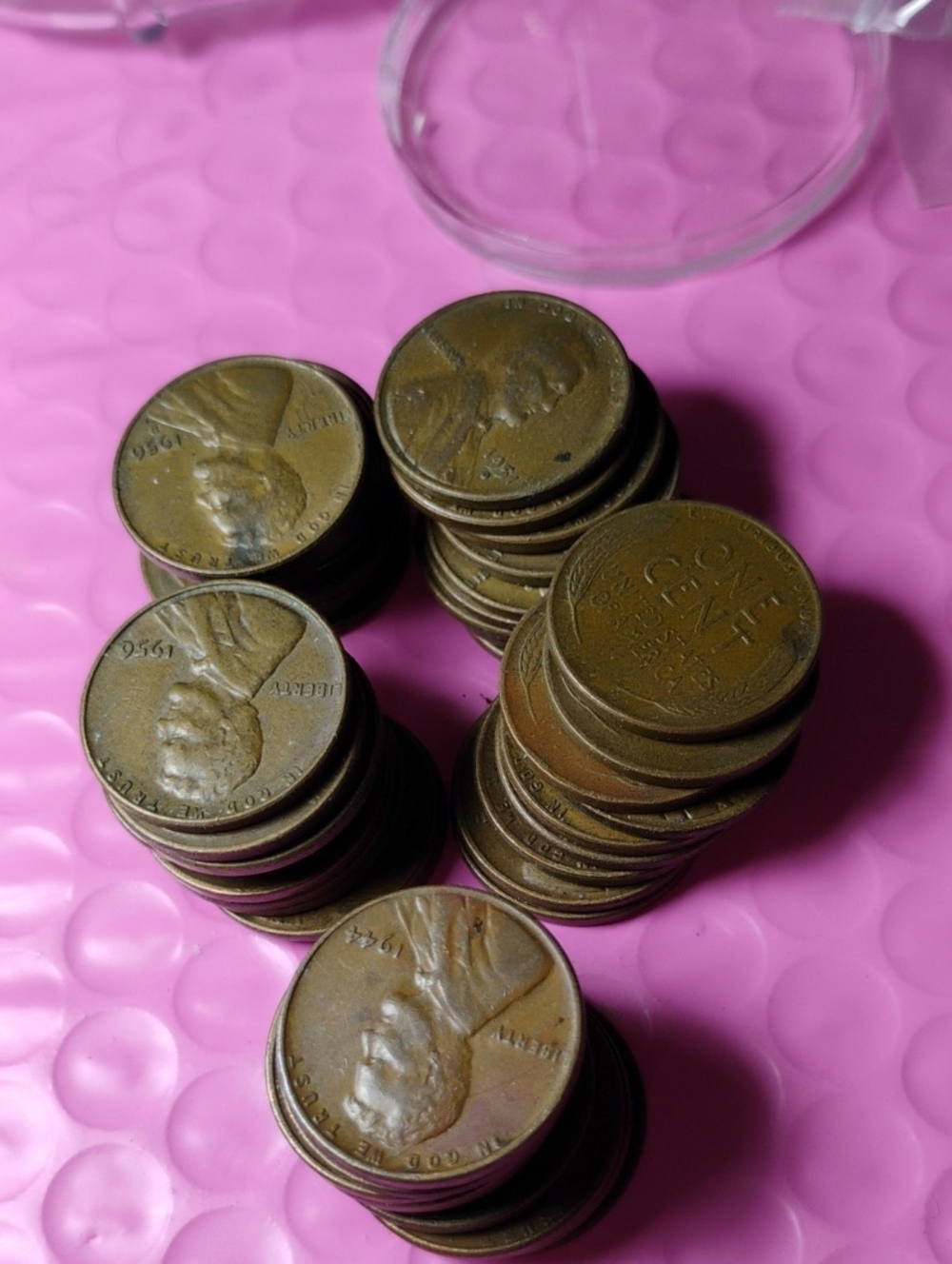 50 Lincoln Wheat Pennies Copper Coins (1956 visible)1940s Mix Mostly 50s
